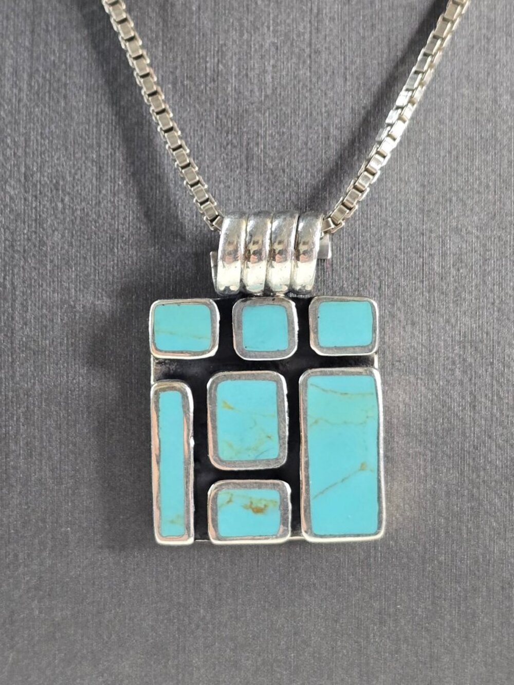 Womens Vintage Estate Sterling Silver Turquoise Pendant & Necklace 24.3g E1986